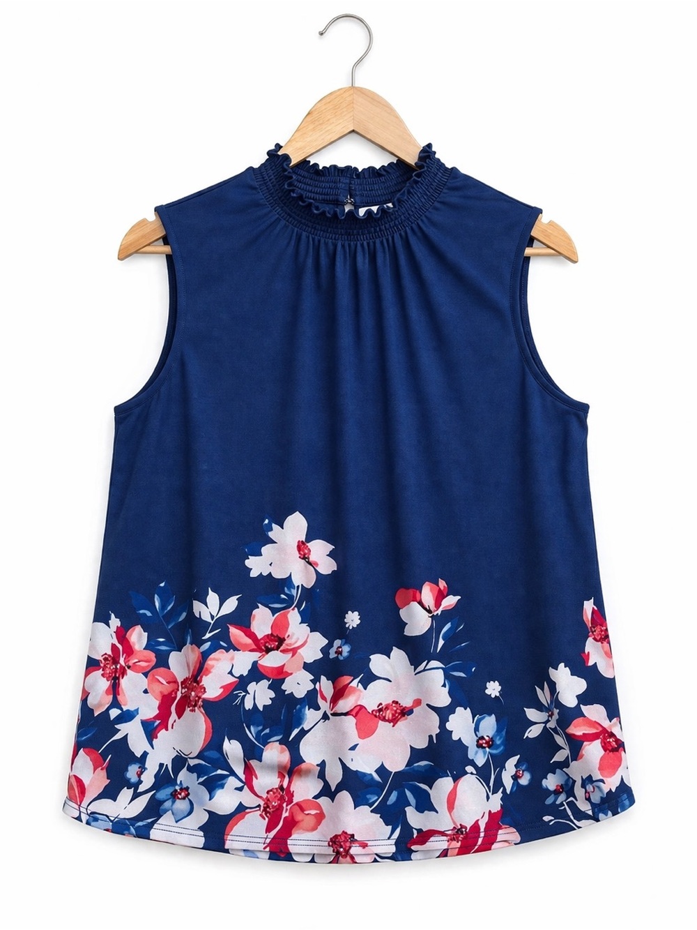 Elle blue and floral sleeveless blouse small